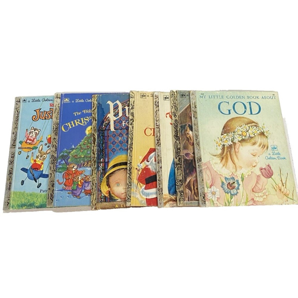 Little Golden Book Lot of 7 Vintage God, Xmas Eve, Xmas Story, ABC, Prayers